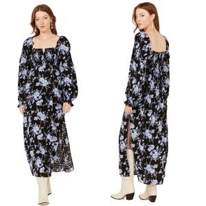 Free People Jaymes Midi floral dress blue sz large